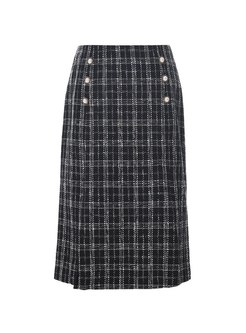 Plaid High Waisted Tweed A Line Skirt