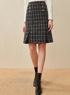 Plaid High Waisted Tweed A Line Skirt