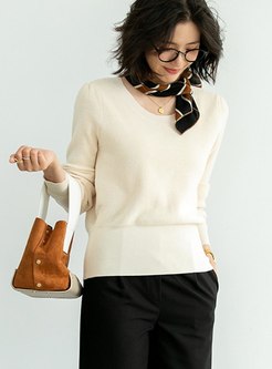 Crew Neck Pullover Solid Color Sweater