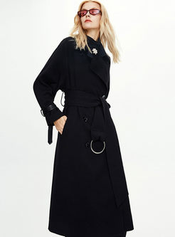 Lapel Double-breasted A Line Long Trench Coat