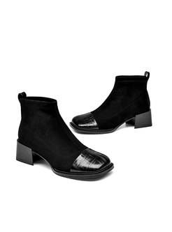 Square Toe Chunky Heel Ankle Boots