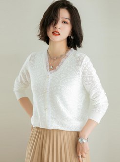 Lace Patchwork V-neck Pullover Sweater