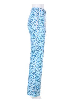Blue Leopard Straight Long Jean Pants