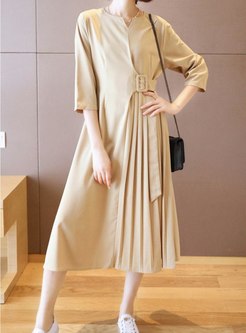 3/4 Sleeve A Line Chiffon Midi Dress