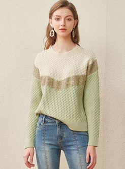 Color Block Crew Neck Pullover Sweater