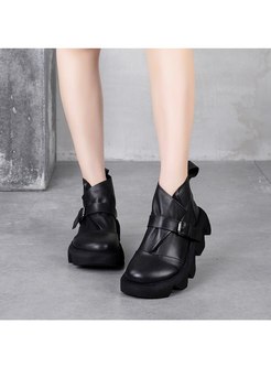 Rounded Toe Platform Bucket Ankle Boots