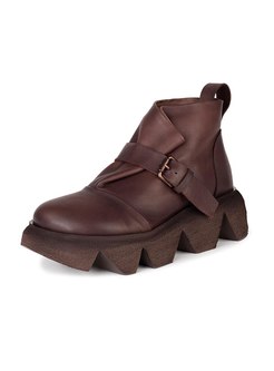 Rounded Toe Platform Bucket Ankle Boots