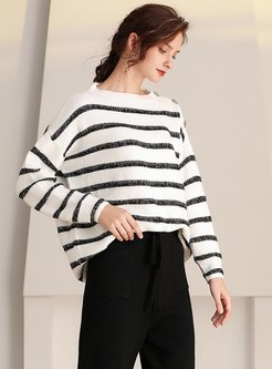 Plus Size Crew Neck Striped Pullover Sweater