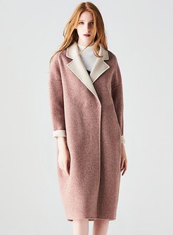 Color-blocked Lapel Cocoon Wool Overcoat