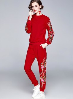 Plus Size Embroidered Sweatshirt & Harem Pants
