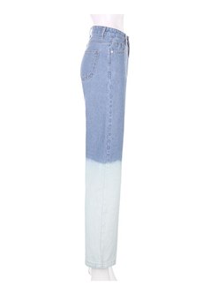 Color-blocked Tie Dye Wide Leg Jeans