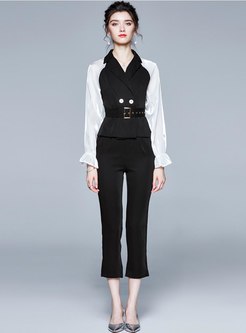 Work Notched Collar High Waisted Pant Suits