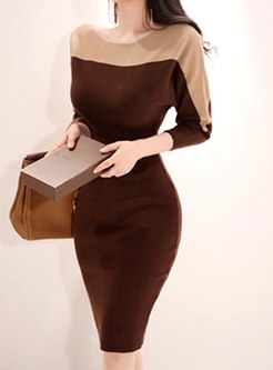 Long Sleeve Color-blocked Bodycon Dress