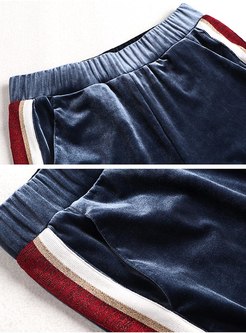 Hooded Drawstring Velvet Straight Pant Suits
