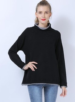 Cowl Neck Color-blocked Pullover Sweater
