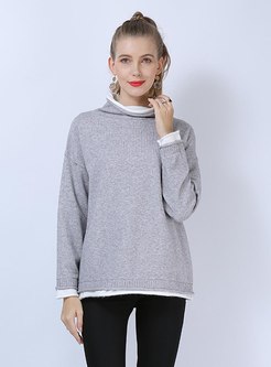 Cowl Neck Color-blocked Pullover Sweater