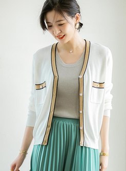 Color Block Single-breasted Knitted Cardigan
