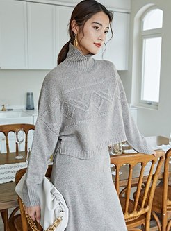 Long Sleeve Pullover Turtleneck Asymmetric Sweater