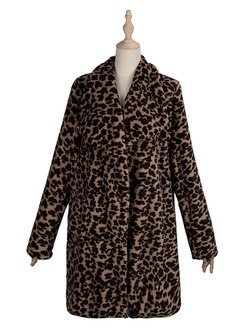 Lapel Leopard Print Fake Shearling Coats