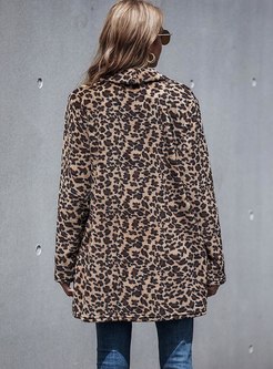 Lapel Leopard Print Fake Shearling Coats