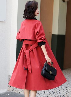 Color-blocked Lapel Straight Trench Coat