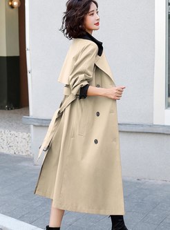 Color-blocked Lapel Straight Trench Coat