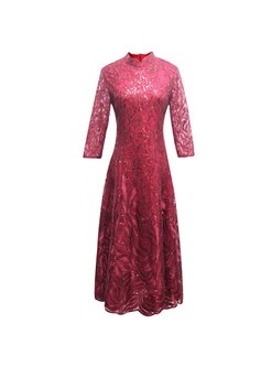 3/4 Sleeve Mandarin Collar Long Evening Dress