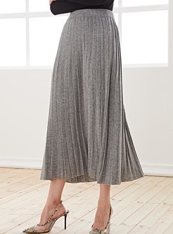 High Waisted Big Hem Knitted Long Skirt