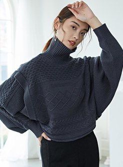 Turtleneck Pullover Ruffle Short Sweater