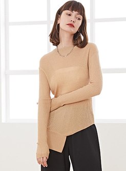 Crew Neck Pullover Asymmetric Slim Sweater