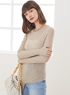Crew Neck Pullover Asymmetric Slim Sweater