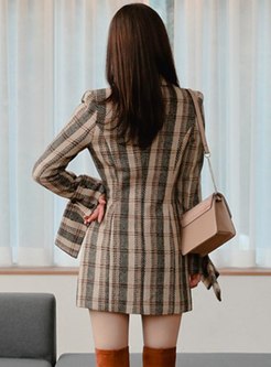 Work Plaid Double-breasted Short Peacoat