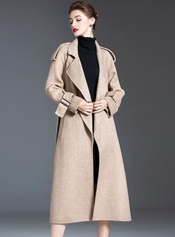 Lapel Pure Color Cashmere Long Overcoat