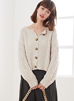 Crew Neck Single-breasted Knitted Cardigan
