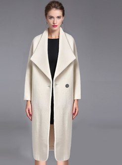 White Lapel Long Sleeve Wool Overcoat