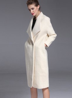 White Lapel Long Sleeve Wool Overcoat