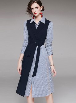 Striped A Line Shirt Dress & Asymmetric Vest