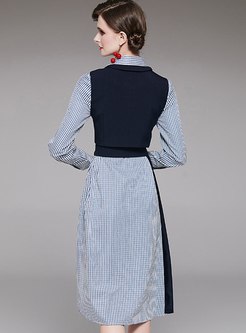 Striped A Line Shirt Dress & Asymmetric Vest