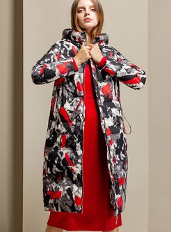 Hooded Camouflage Print Puffer Coat