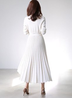 Long Sleeve Pleated Knitted Midi Dress