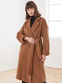 Lapel Solid Color Knee-length Peacoat