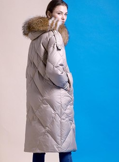 Hooded Long Straight Duck Down Coat