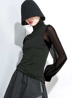 Black Turtleneck Lanten Sleeve Pullover T-shirt