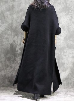 Plus Size Long Wool Coat With Pockets