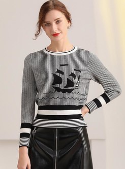 Pullover Cartoon Striped Patchwork Sweater