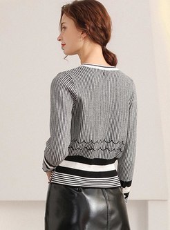Pullover Cartoon Striped Patchwork Sweater