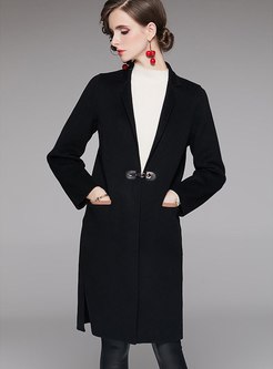 Pure Color Lapel Straight Wool Overcoat