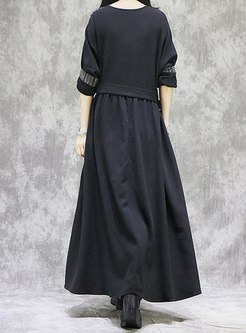 V-neck Striped Patchwork Plus Size Maxi Dress