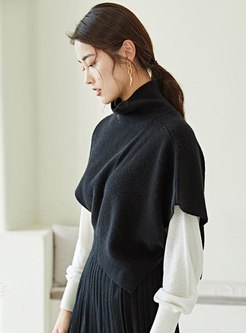 Asymmetric Wool Turtleneck Cropped Vest