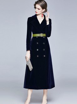 Lapel Double-breasted Belted Maxi Coat Dress